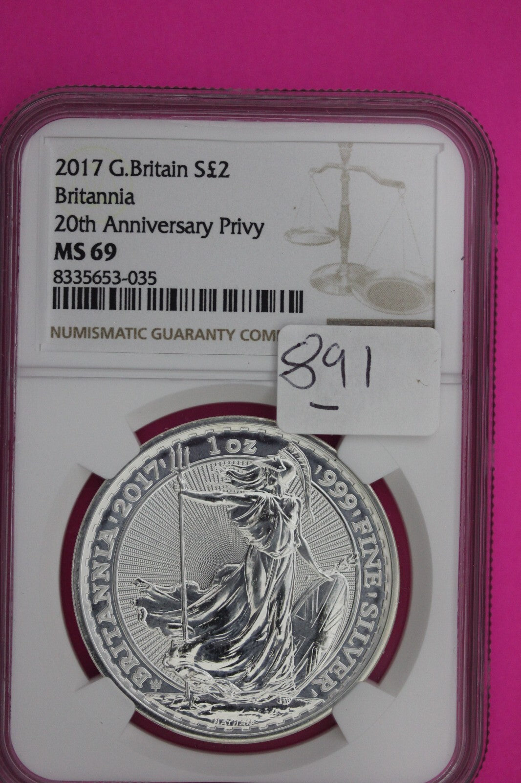 2017 MS 69 Great Britain £2 Britannia 20th Anniversary Privy NGC Graded Slab 891