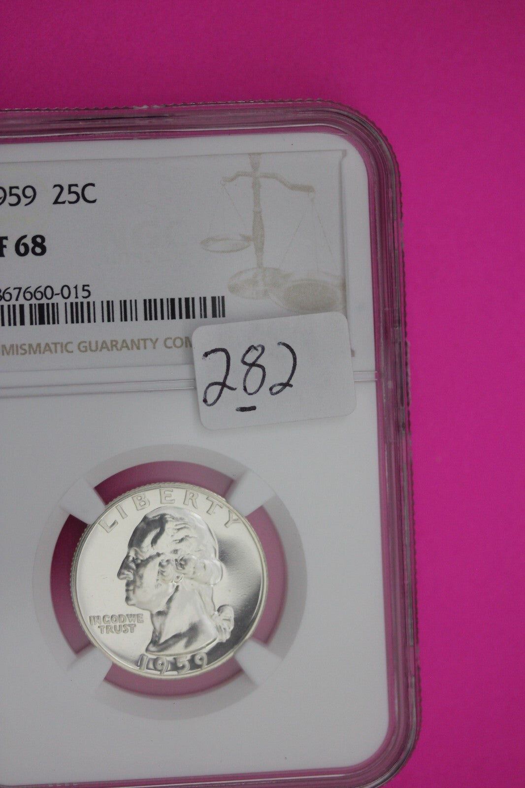 1959 PF 68 Proof Washington Silver Quarter NGC Certified Graded Authentic 282