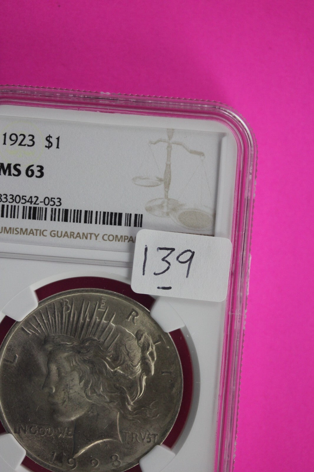 1923 P MS 63 Liberty Peace Silver Dollar NGC Certified Authentic Graded Slab 139