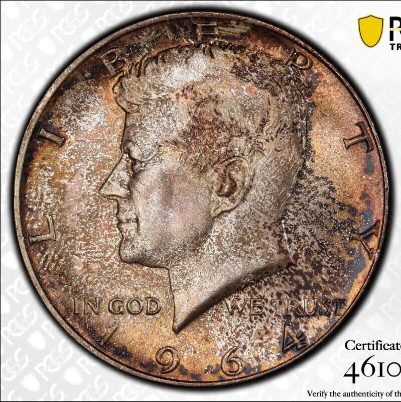 Toned Color 1964 P MS 65 John Kennedy Half Dollar PCGS Graded Trueview Slab 61