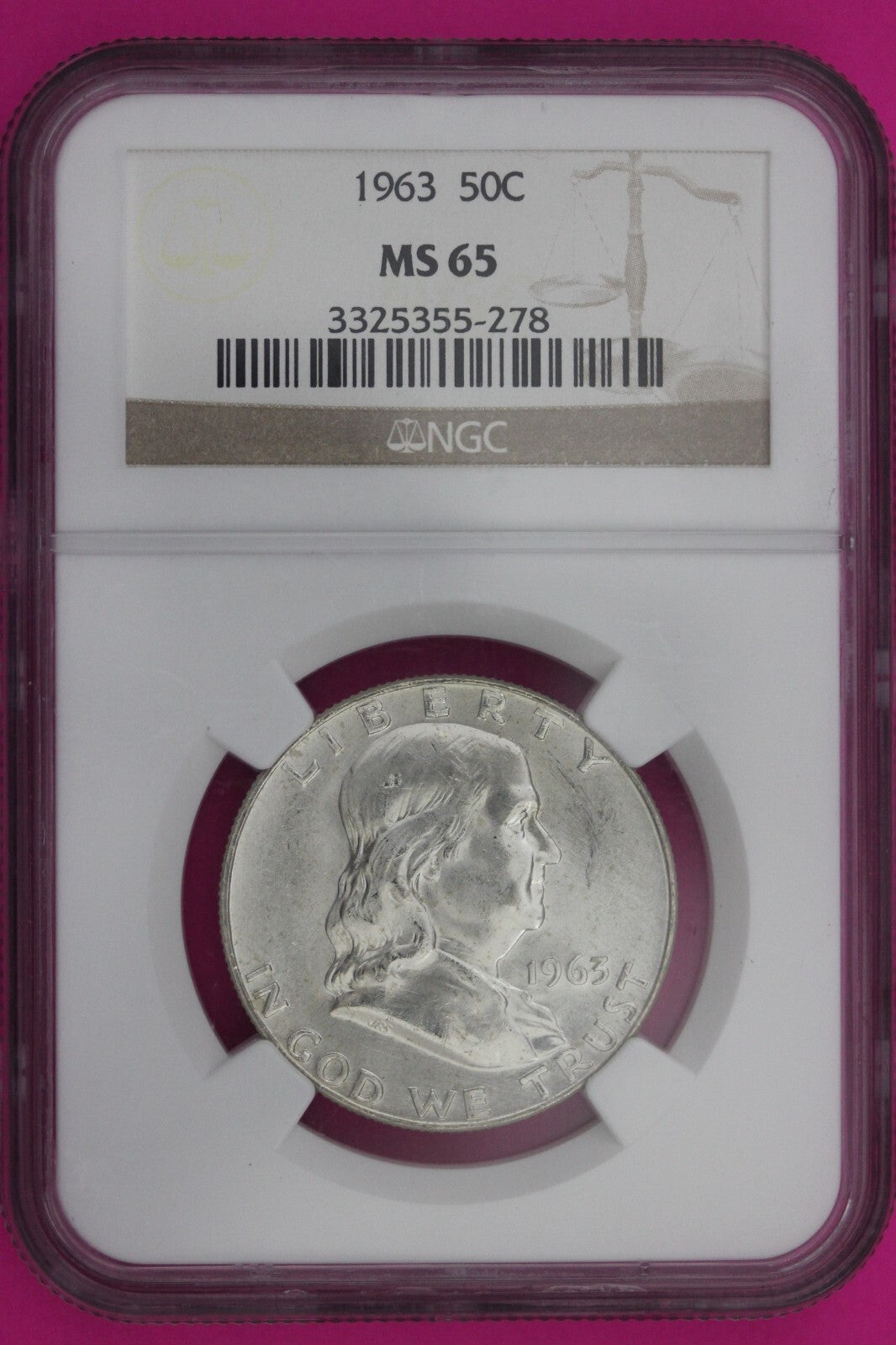 1963 P MS 65 Ben Franklin Silver Half Dollar NGC Certified Authentic Slab 1173