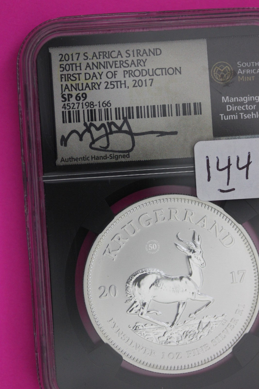 2017 SP 69 South Africa Krugarand 1 OZ Silver Coin NGC Graded Authentic Slab 144