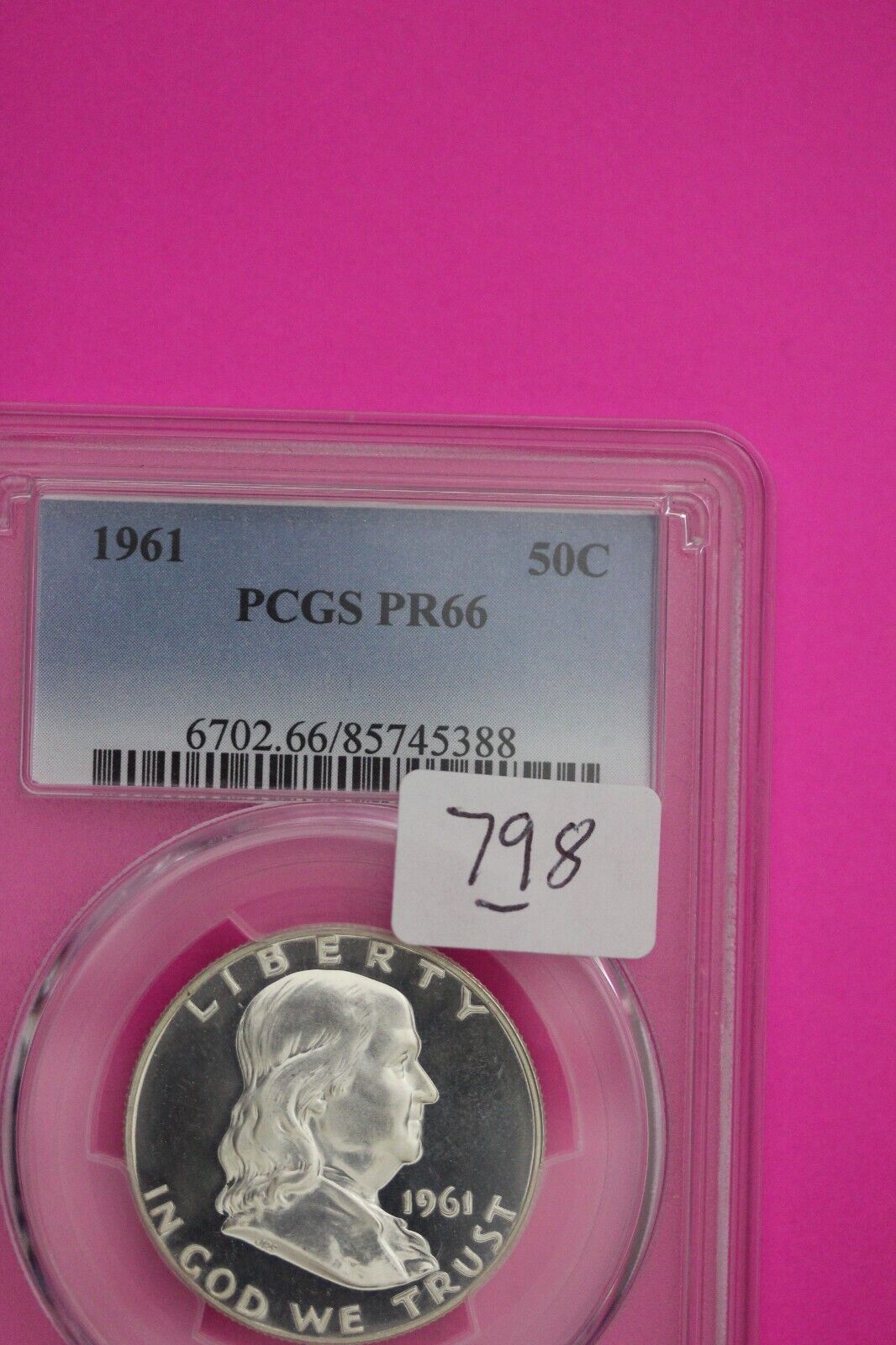 1961 PR 66 Ben Franklin Silver Proof Half Dollar PCGS Graded Certified Slab 798