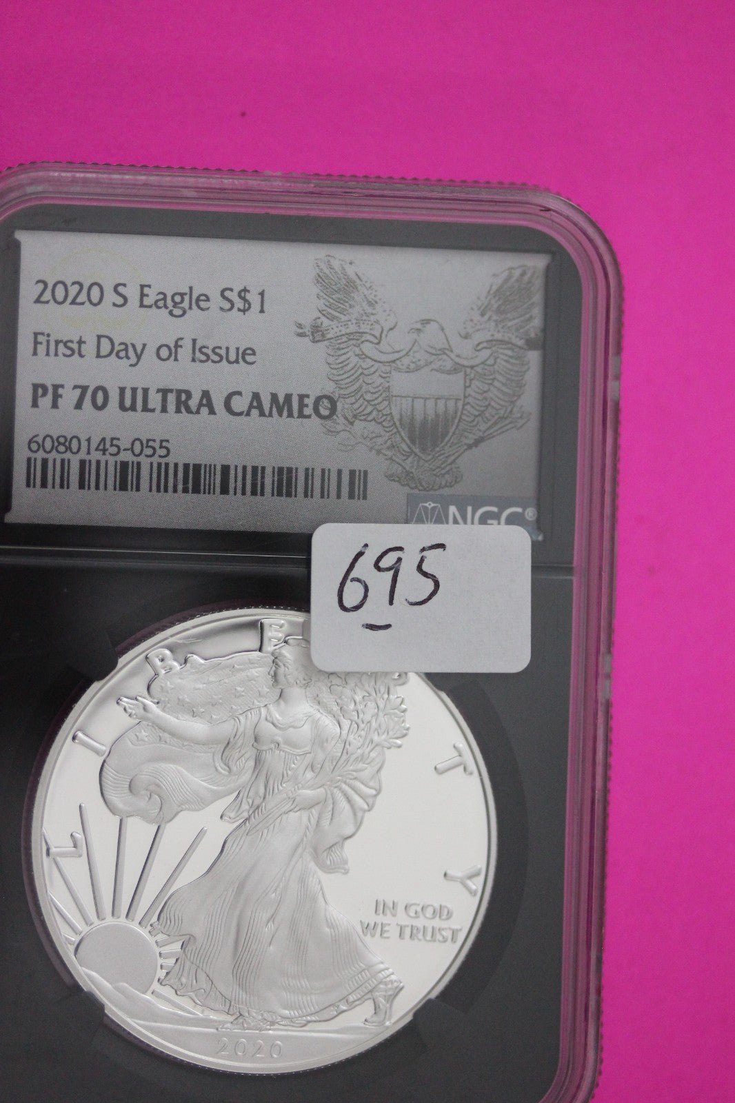 2022 S PF 70 Silver Eagle Proof DCAM 1 OZ .999 Silver NGC 1rst Day Issue 695