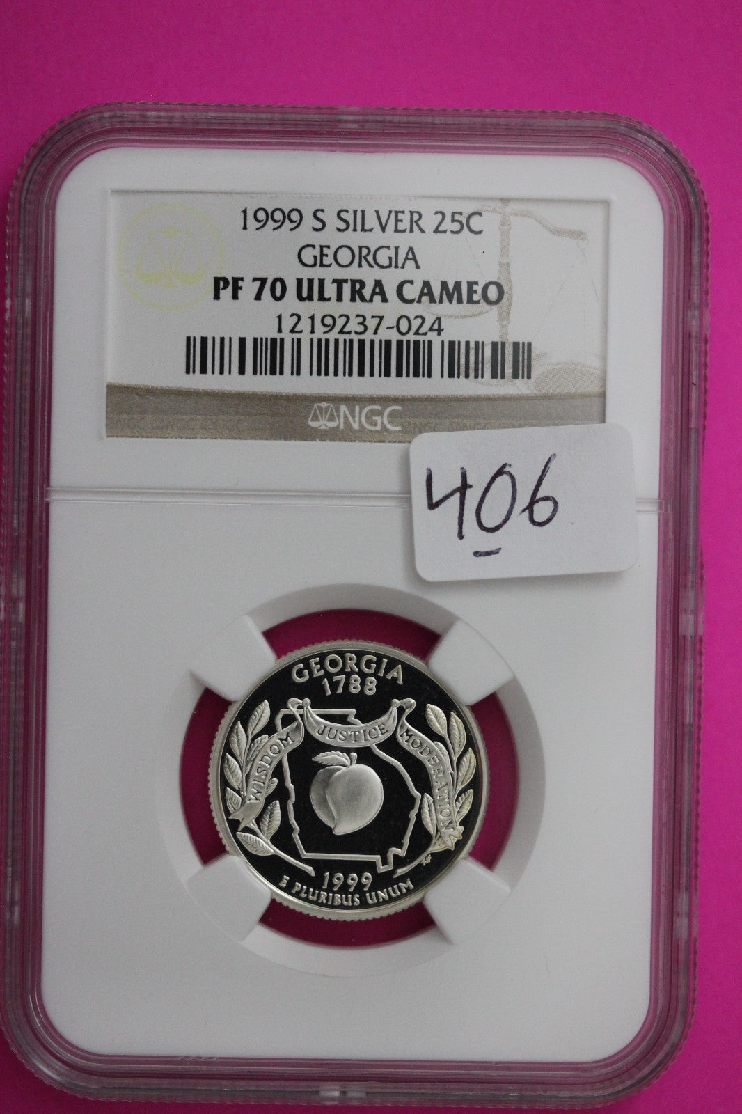 1999 S PF 70 Georgia Silver State Quarter NGC Certified Authentic Slab 406