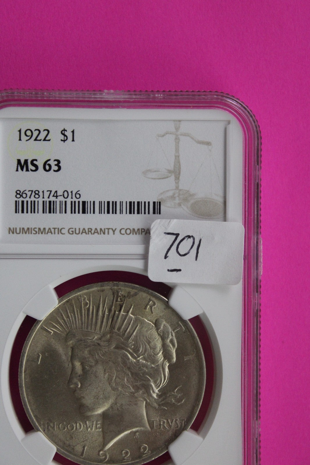 1922 P MS 63 Liberty Peace Silver Dollar NGC Certified Graded Authentic 701