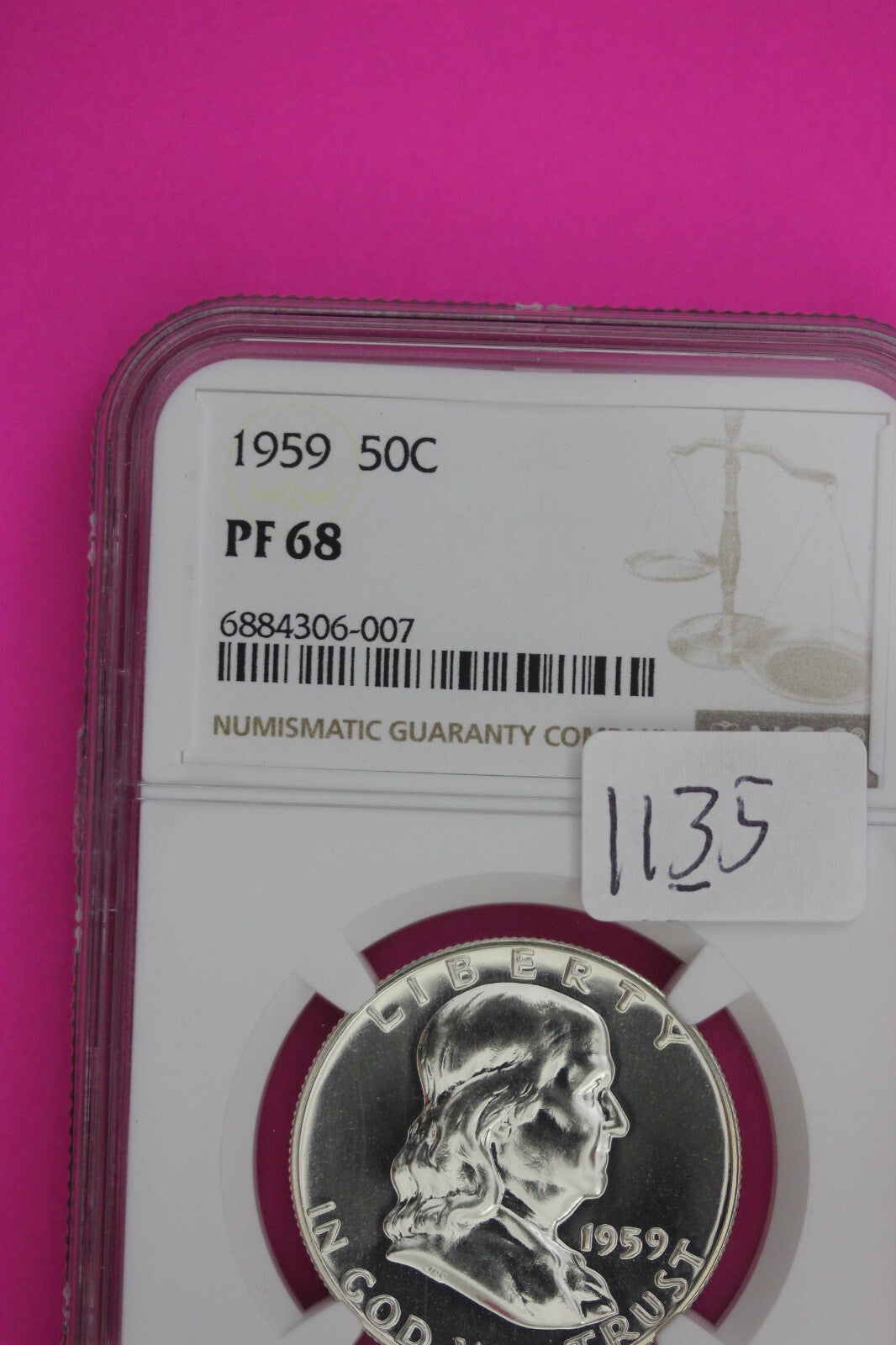 1959 PF 68 Ben Franklin Half Dollar NGC Graded Certified Authentic Slab 1135
