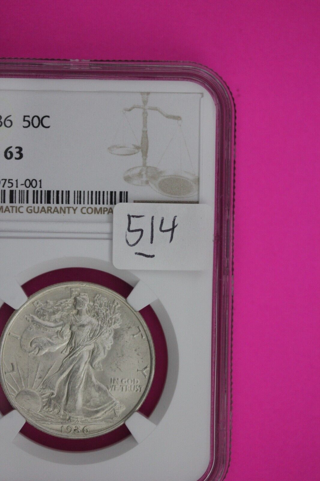 1936 P MS 63 Walking Liberty Half Dollar NGC Graded Certified Authentic 514