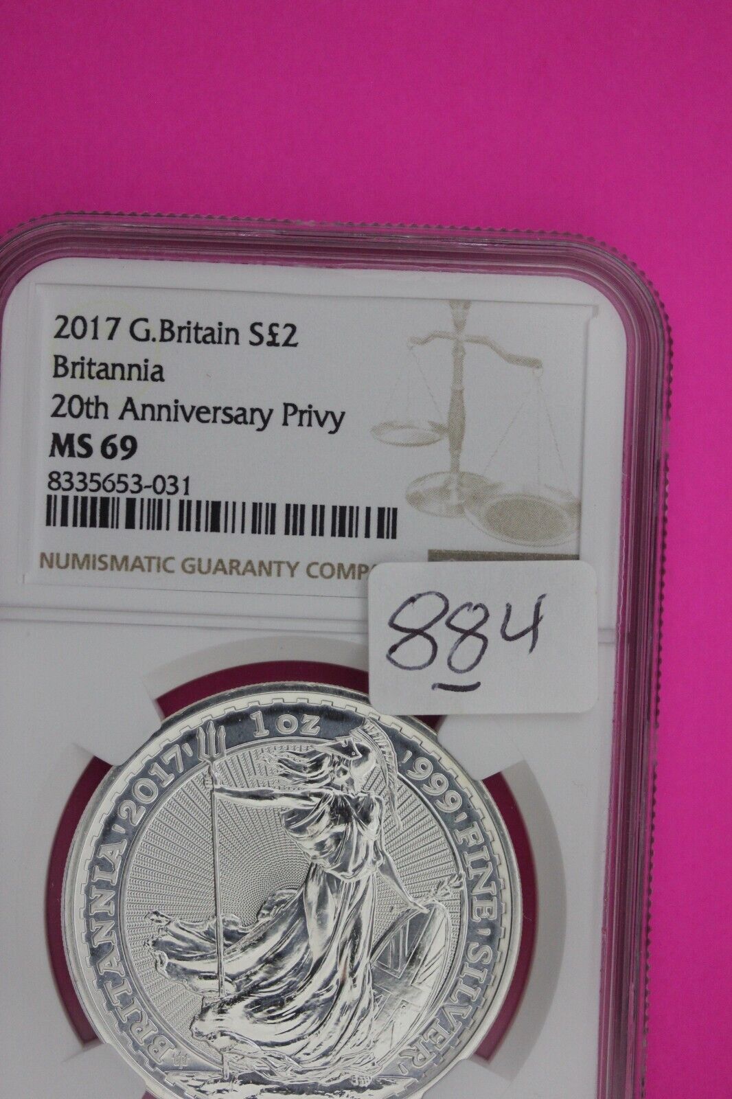 2017 MS 69 Great Britain £2 Britannia 20th Anniversary Privy NGC Graded Slab 884