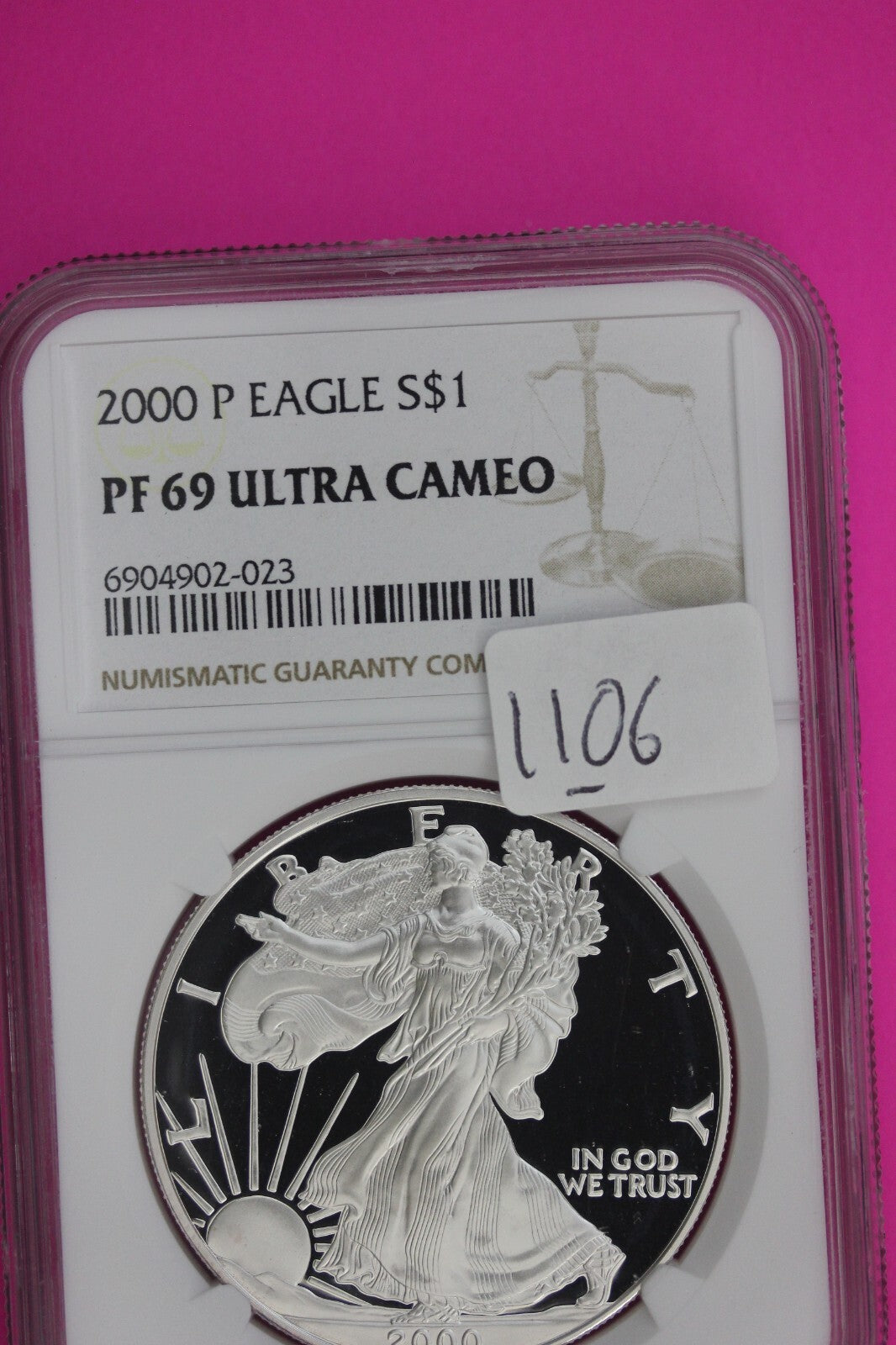 2000 P PF 69 Silver American Eagle Ultra Cameo Authentic Proof Coin NGC 1106
