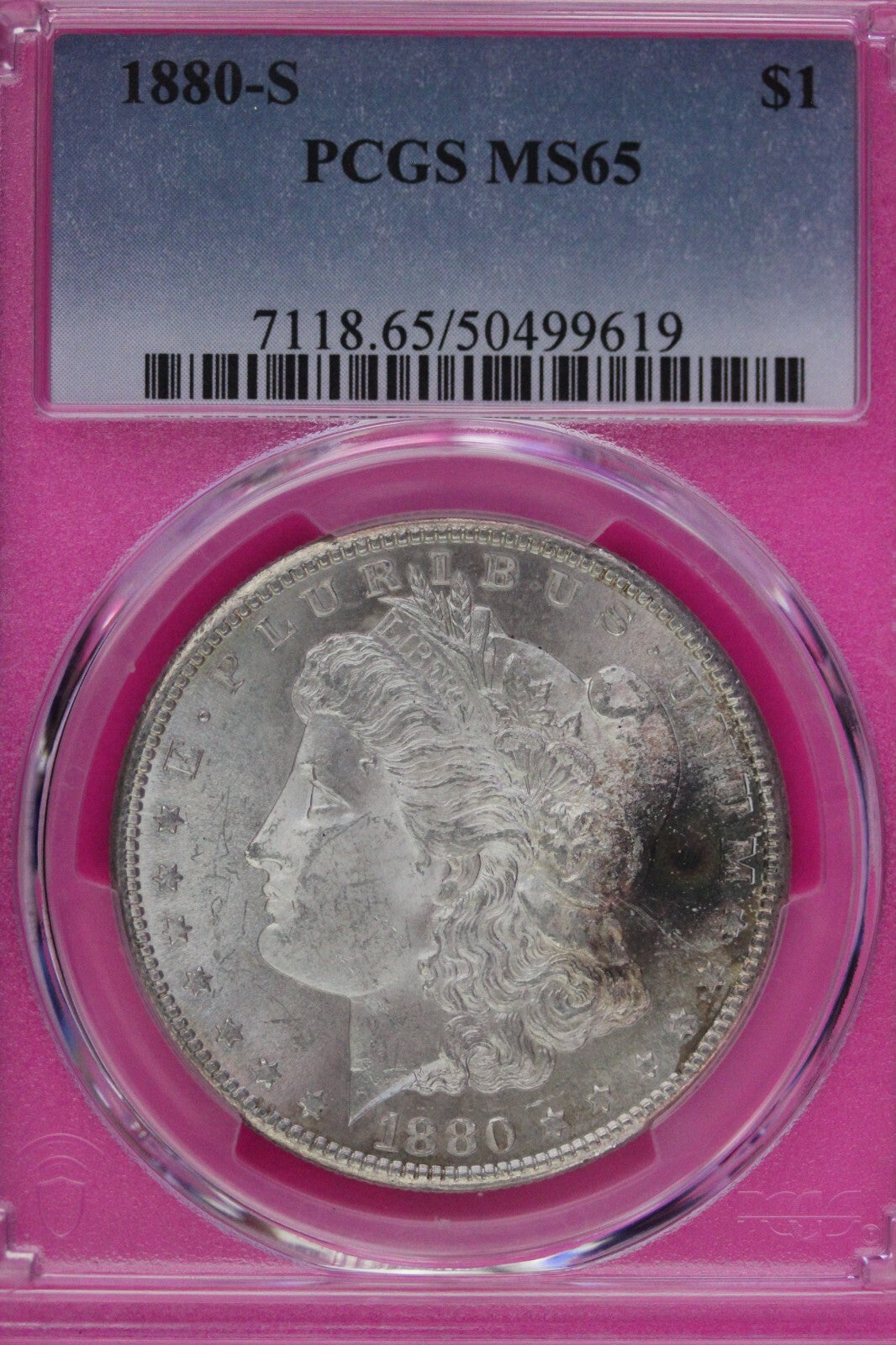 Toned 1880 S MS 65 Morgan Silver Dollar PCGS Graded Certified Authentic Slab 243