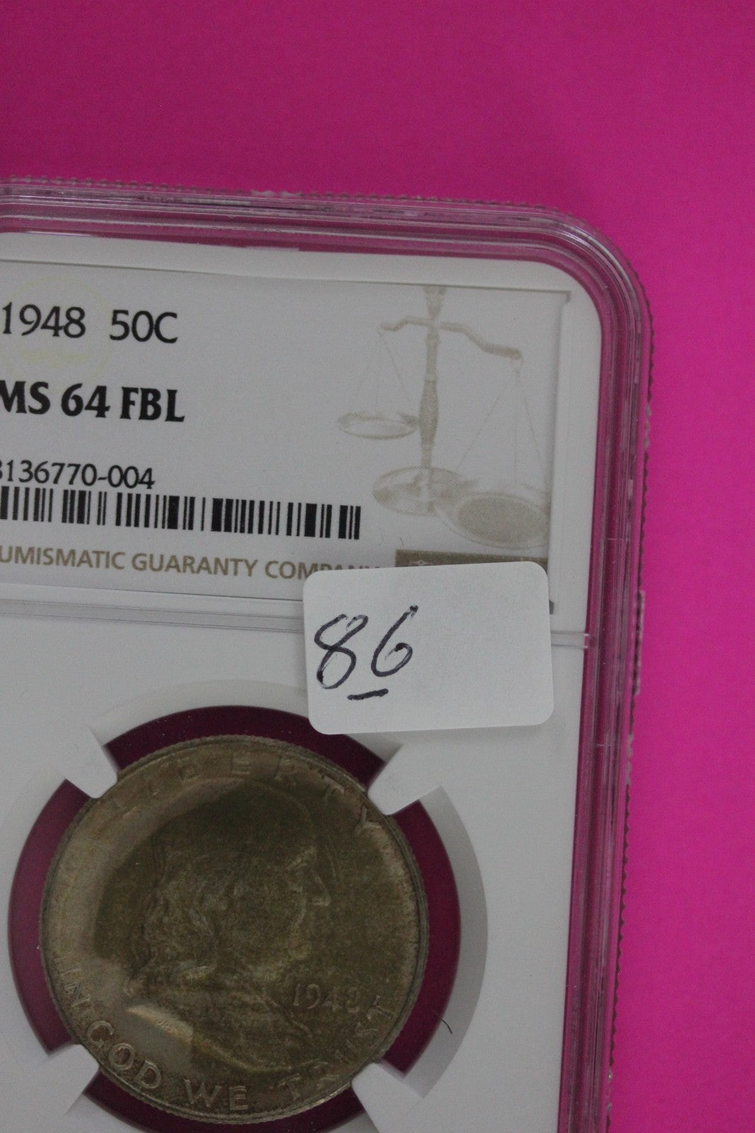 1948 P MS 64 Full Bell Lines Ben Franklin Silver Half Dollar NGC FBL Slab 86