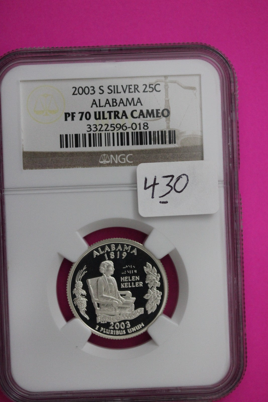 2003 S PF 70 Alabama Silver State Quarter NGC Certified Authentic Slab 430