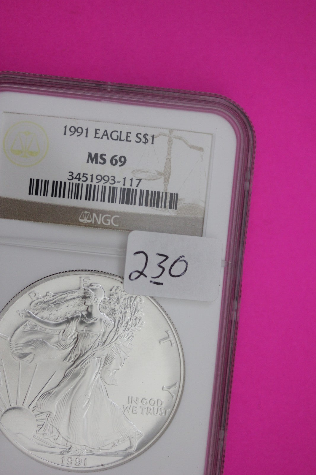 1991 MS 69 Silver Eagle 1 OZ .999 Silver NGC Certified Graded Authentic 230