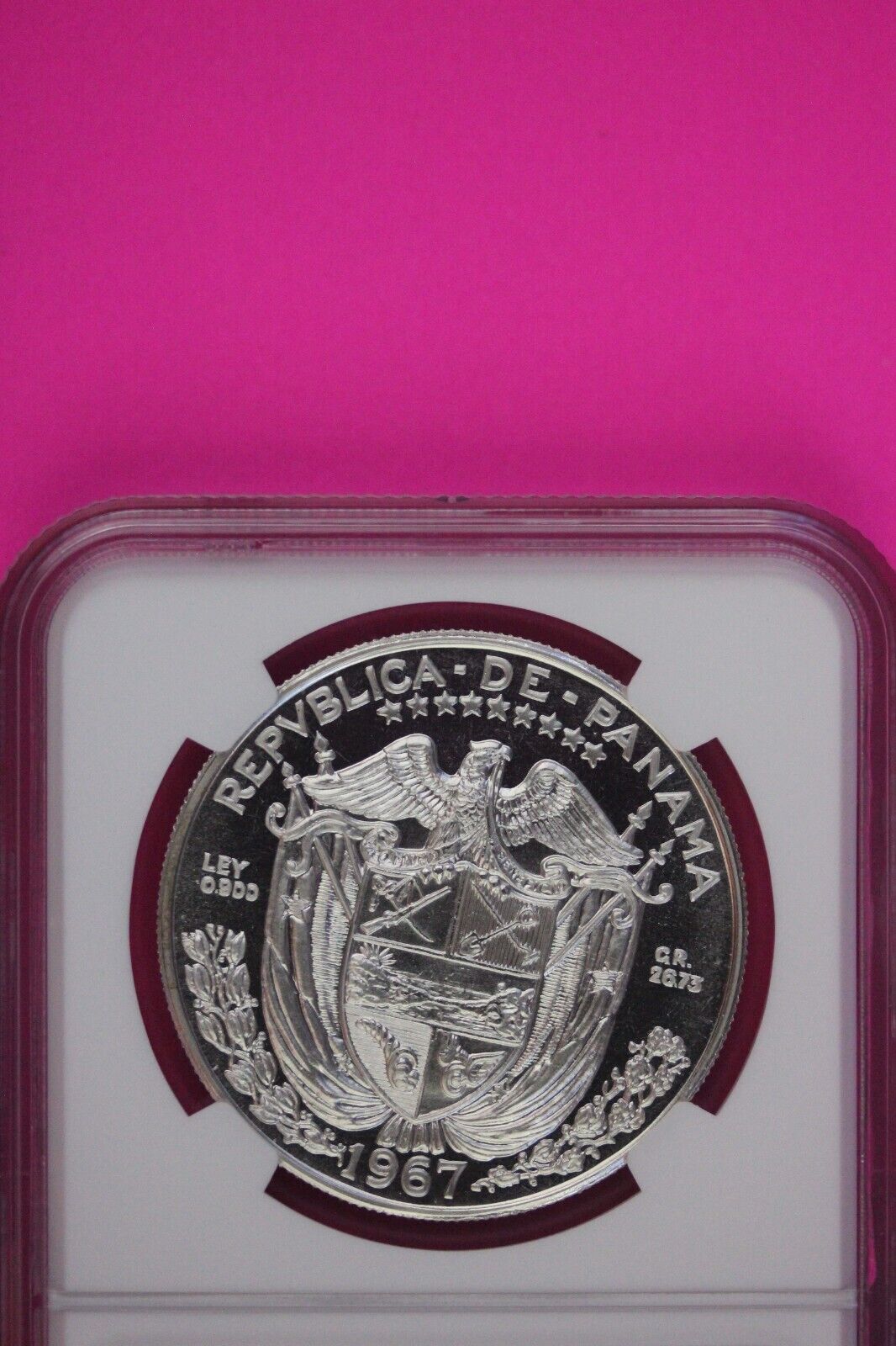 1967 Panama PF 68 Cameo Proof Silver Balboa NGC Certified Graded Slab 1078
