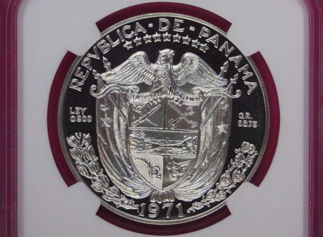 1971 Panama PF 66 Cameo Proof Silver Balboa NGC Certified Graded Slab 1075