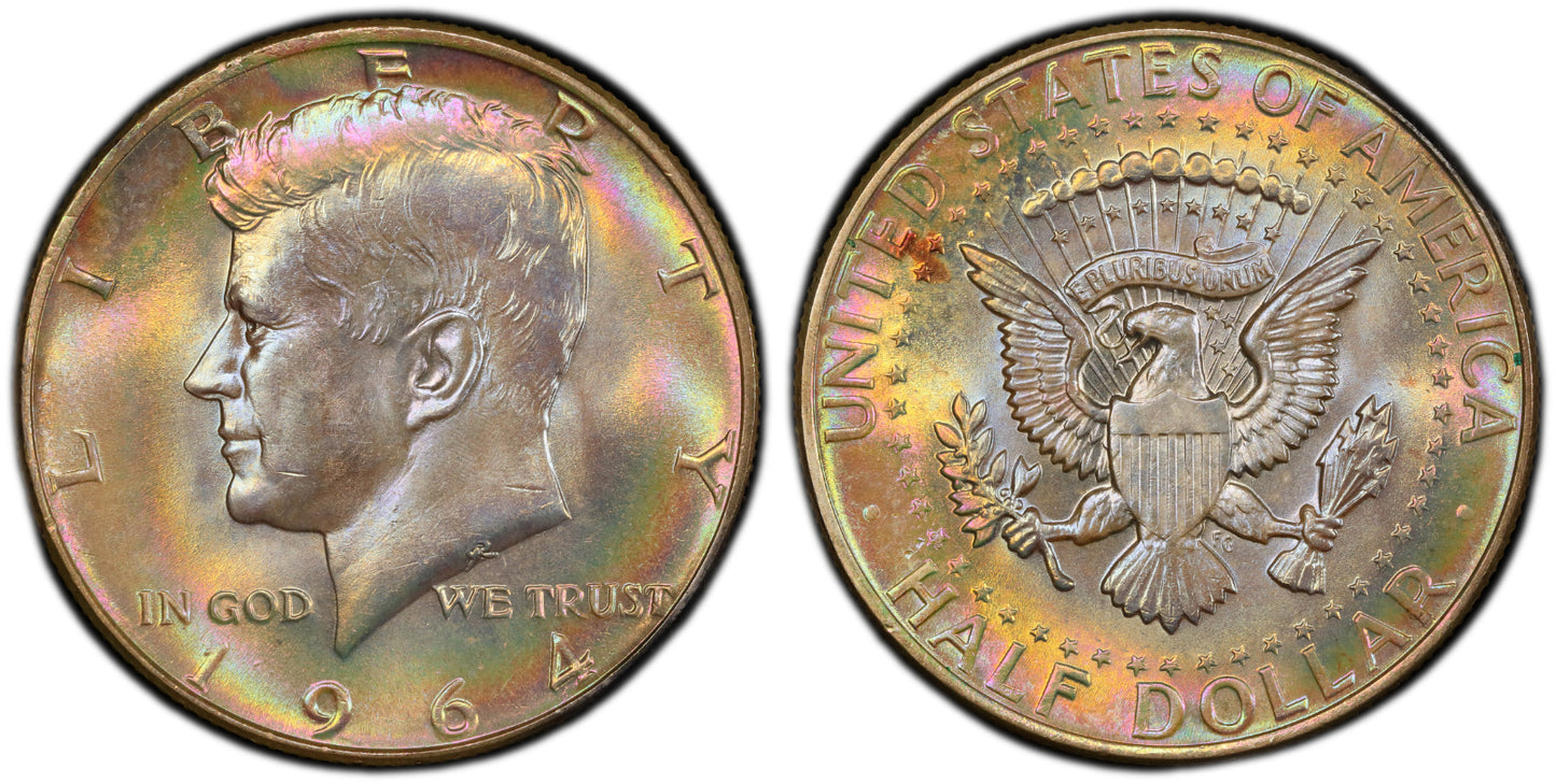 Rainbow Toned 1964 P Silver MS 66 John F Kennedy Silver Half Dollar PCGS 145