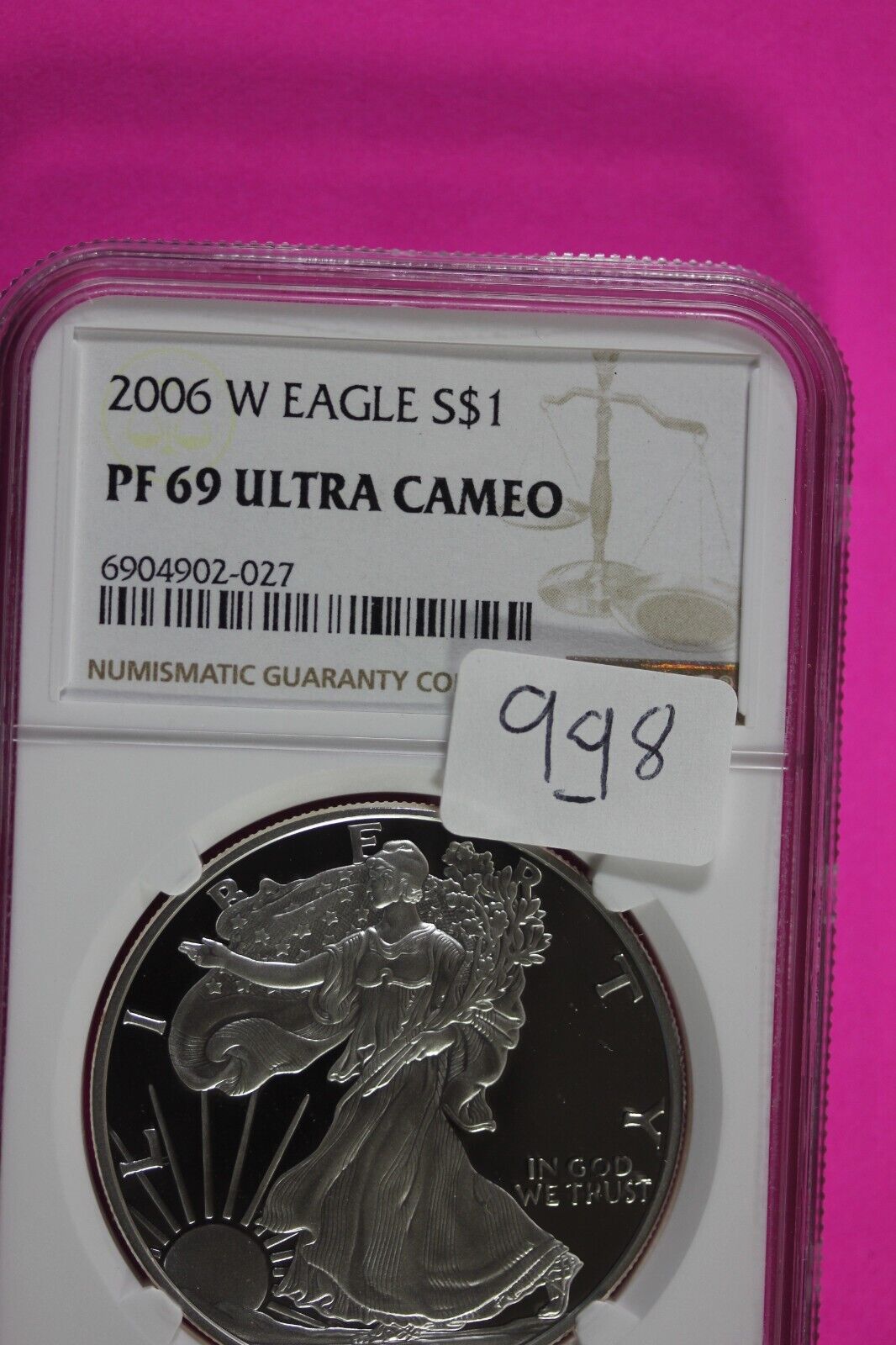 2006 W PF 69 Silver American Eagle Deep Cameo Authentic Proof Coin NGC Slab 998