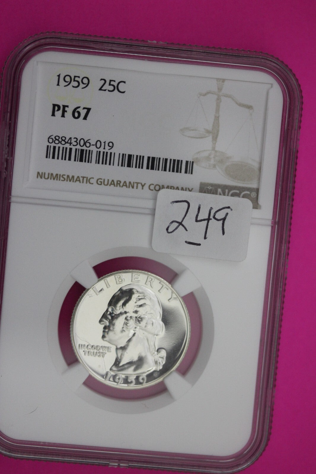 1959 PF 67 Proof Washington Silver Quarter NGC Certified Graded Authentic 249