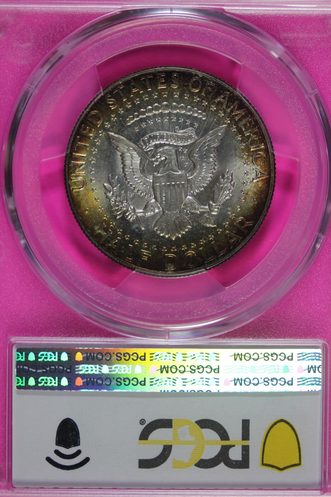 Rainbow Toned 1967 Silver MS 65 John F Kennedy Silver Half Dollar PCGS Slab 146