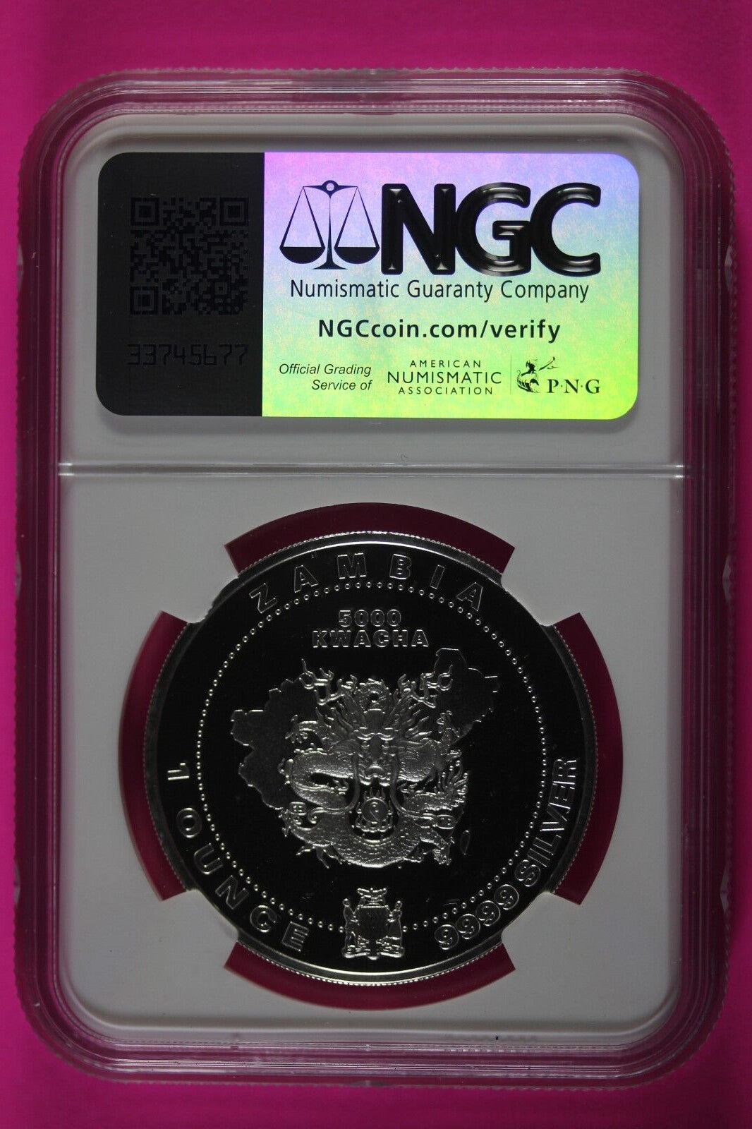 2005 PF 66 Zambia Year Of the Dragon 5000 K .9999 Silver Coin NGC Graded 444