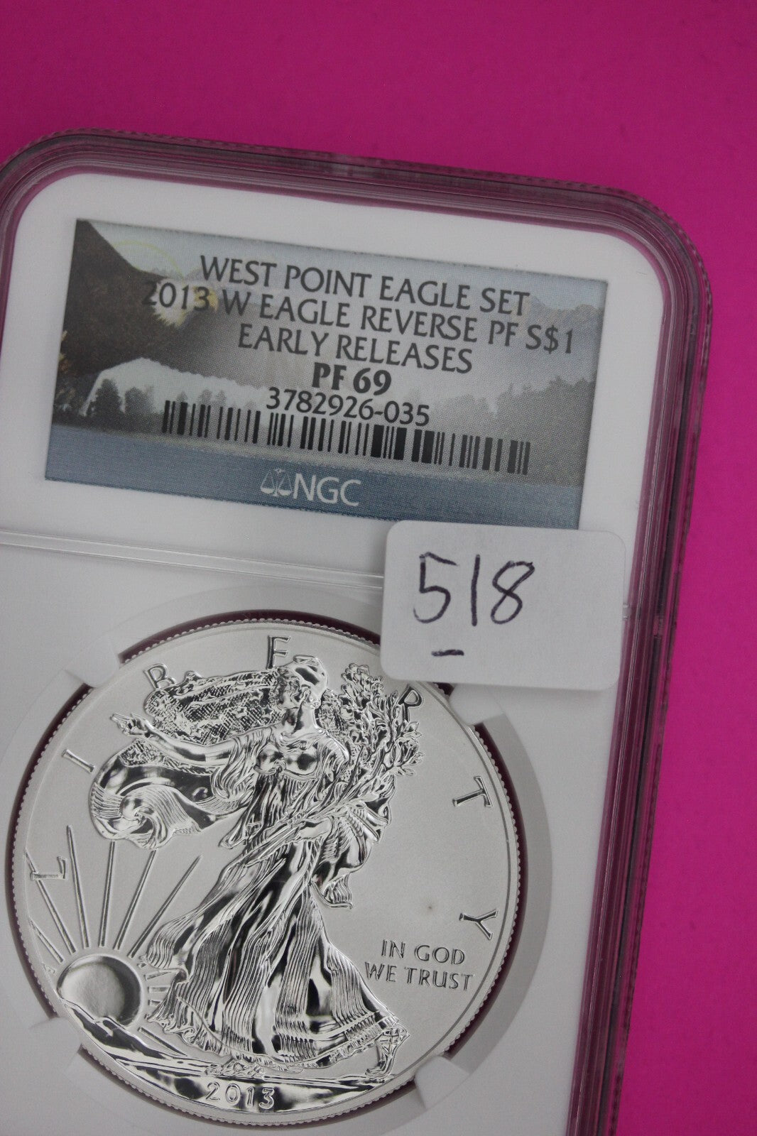 2013 W PR 69 Reverse Proof Silver Eagle NGC Graded Certified Authentic Slab 518