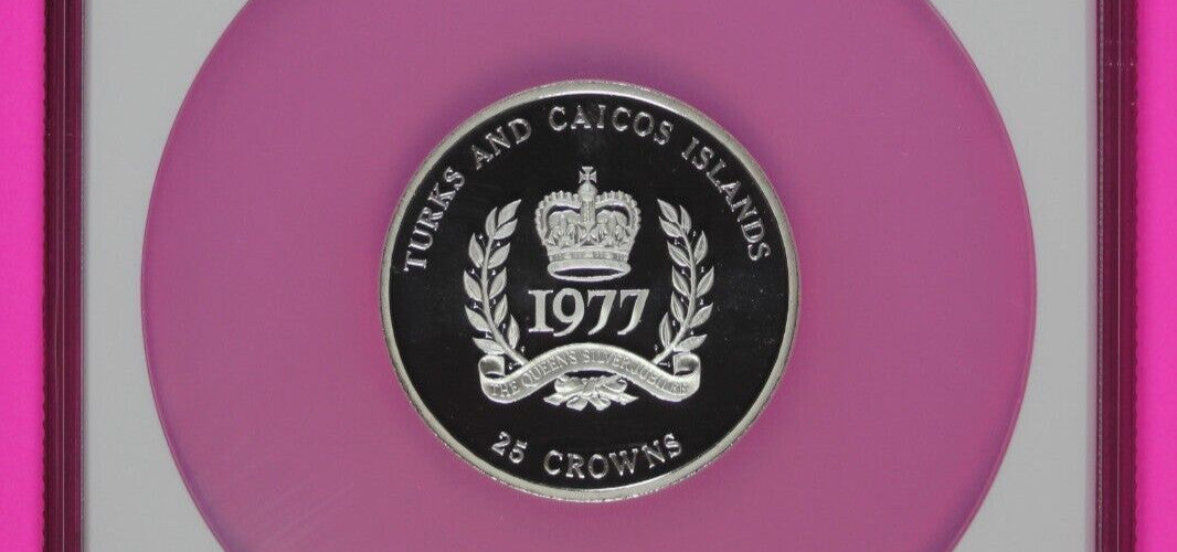 Pop 5 Only 1 Finer 1977 PF 69 Turks 25 Cr Queen's Silver Jubilee Silver NGC 7020