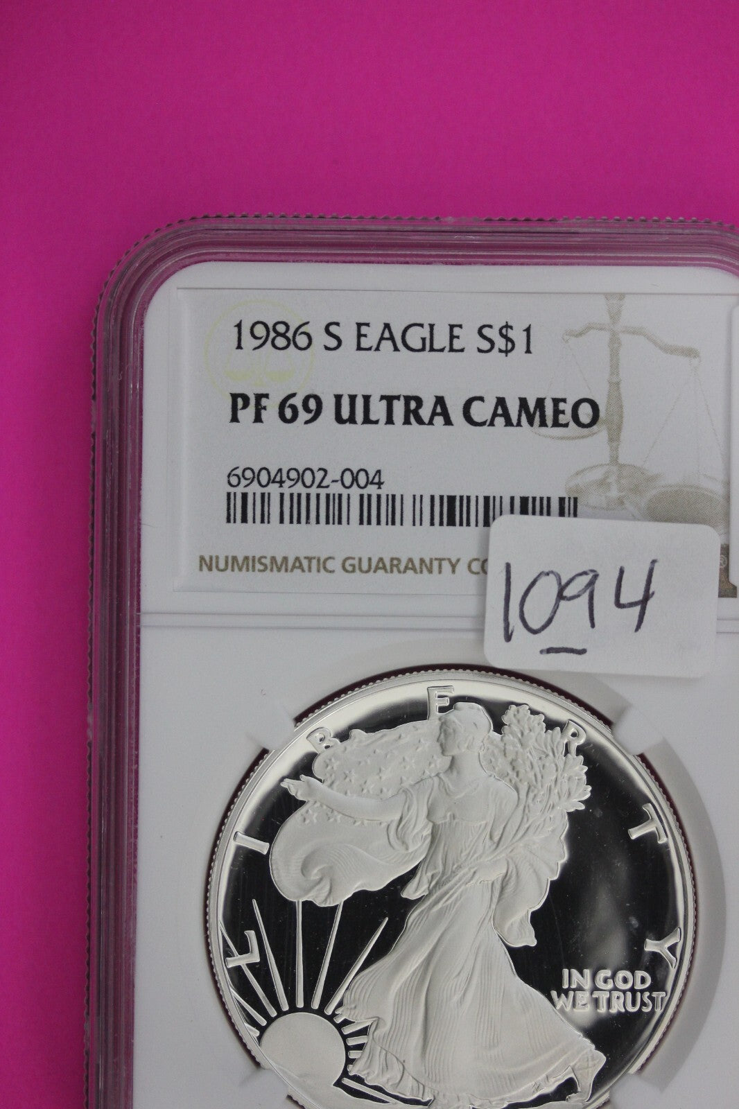 1986 S PF 69 Silver American Eagle Ultra Cameo Authentic Proof Coin NGC 1094