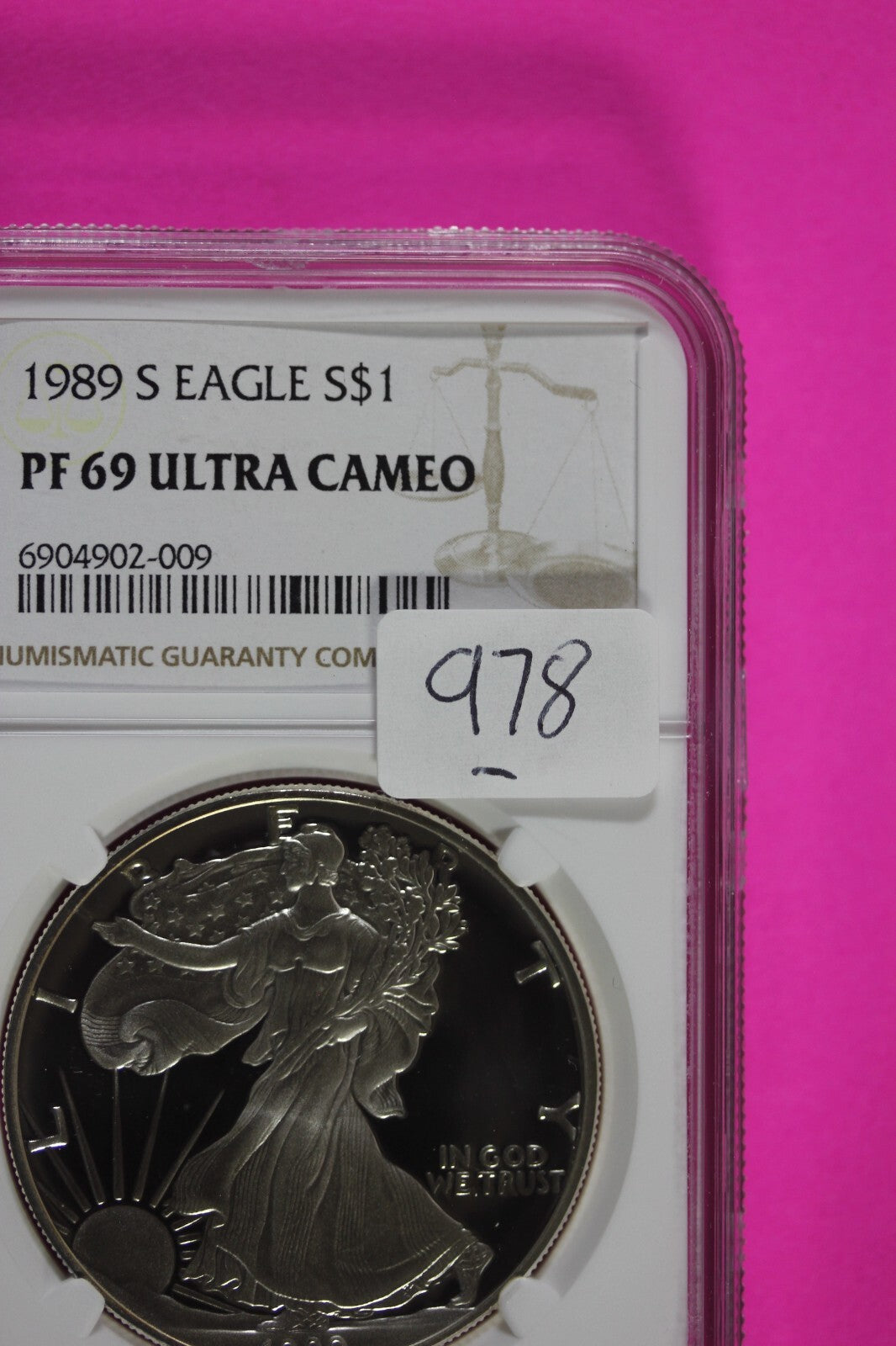 1989 S PF 69 Silver American Eagle Deep Cameo Authentic Proof Coin NGC Slab 978