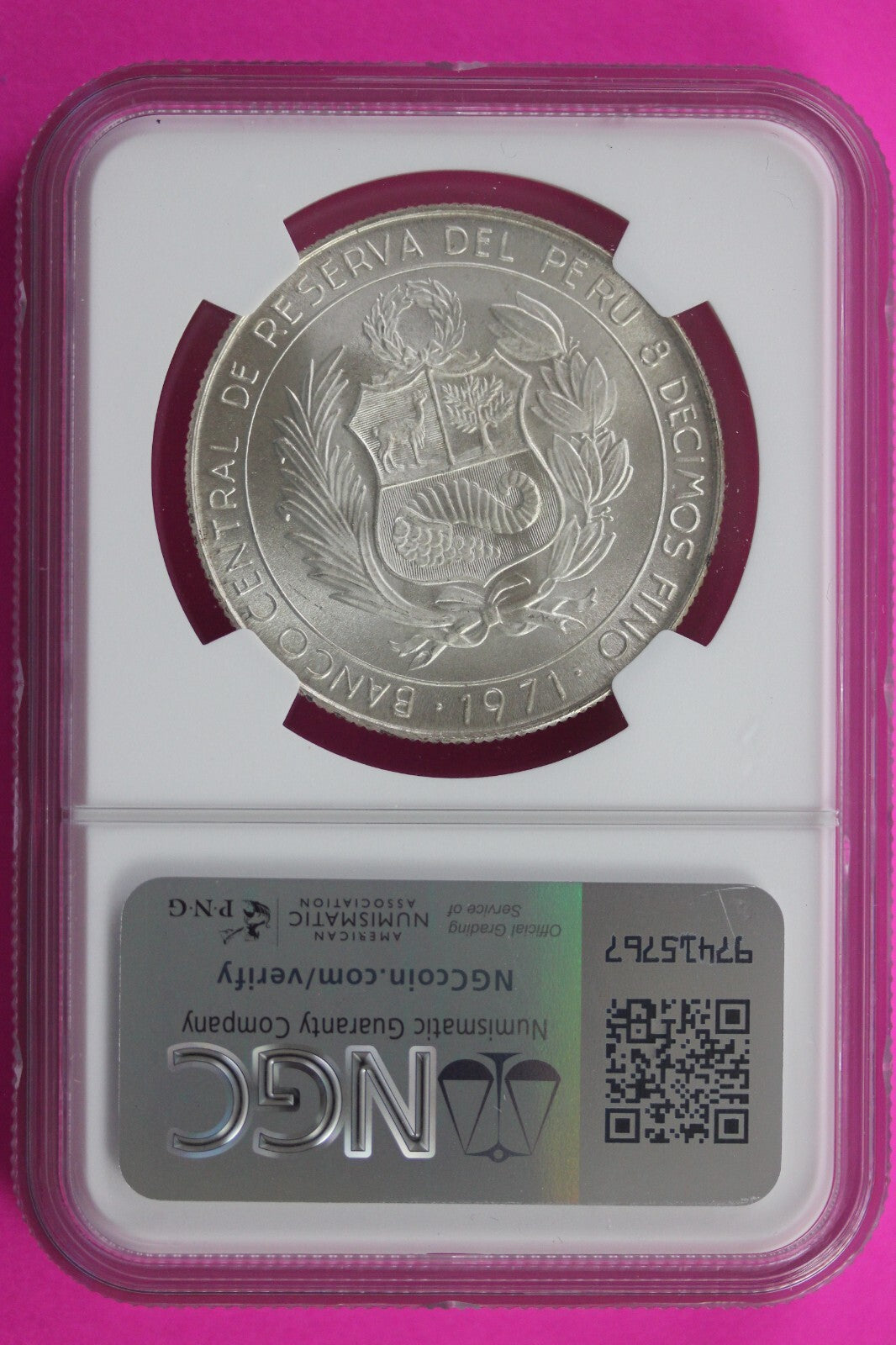 Top Pop None Finer 1971 MS 68 Peru Independence 50S Silver Coin NGC Graded 537