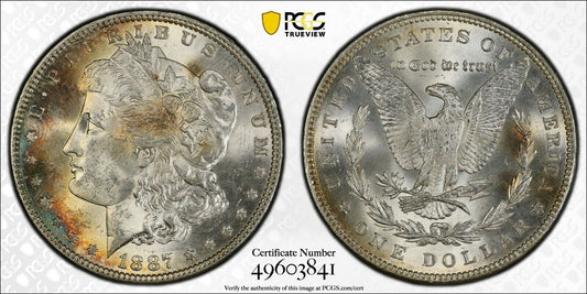 Rainbow Toned 1887 P MS 62 Morgan Liberty Silver Dollar PCGS Certified Slab 02