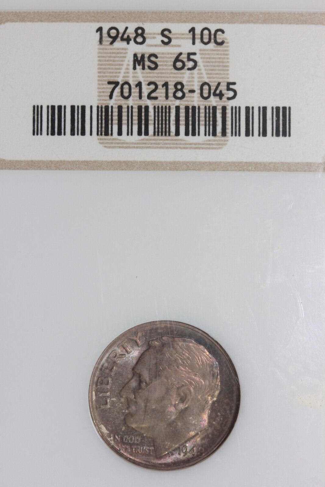 Rainbow Toned 1948 S MS 65 Roosevelt Dime NGC Certified Authentic Slab OCE 517