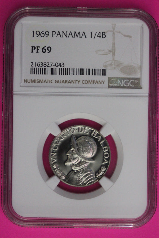 Top Pop 1969 Panama PF 69 Proof 1/4 Balboa NGC Graded Certified  Slab 1022