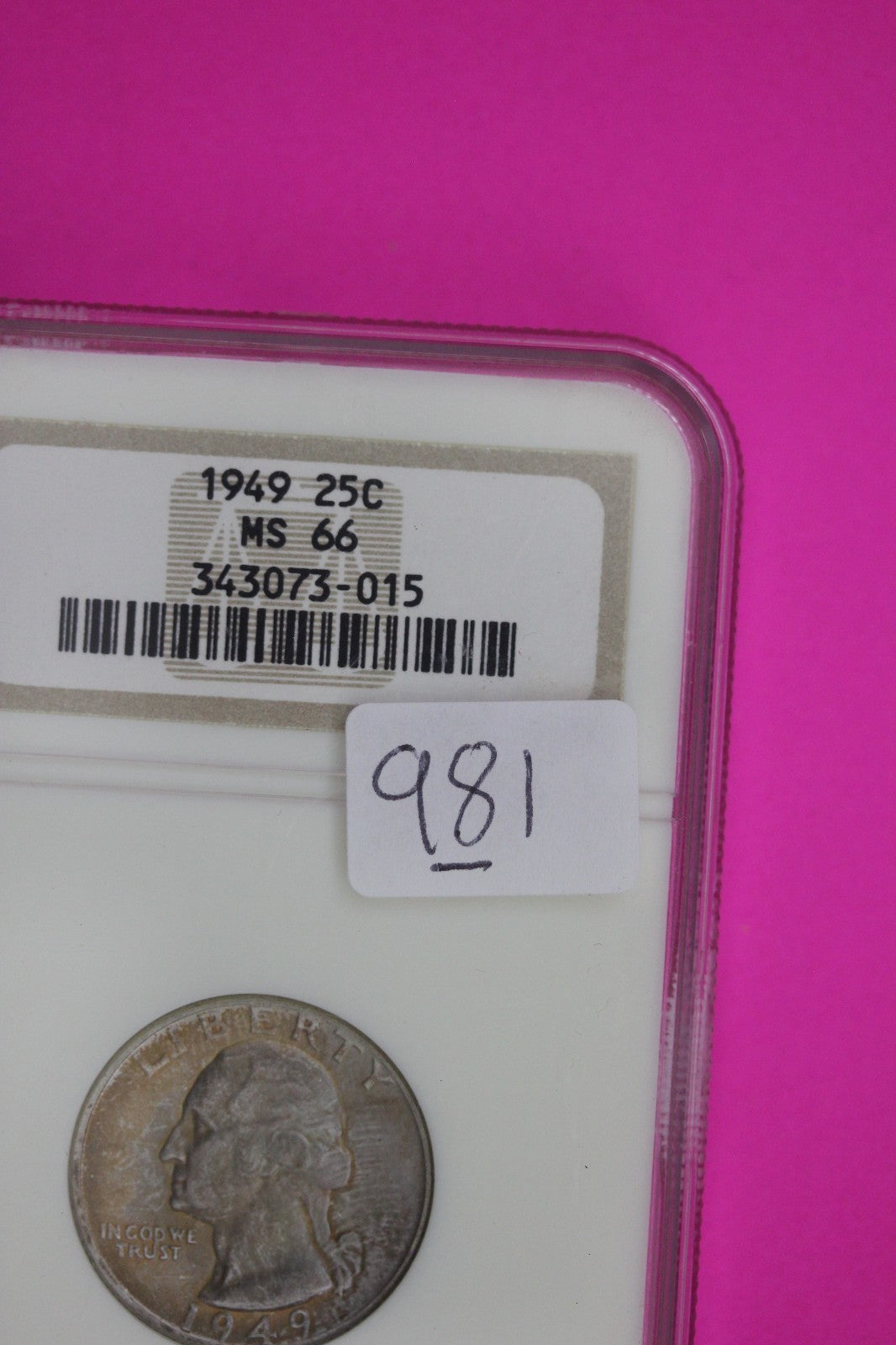 1949 P MS 66 George Washington Silver Quarter NGC Certified Authentic Slab 981