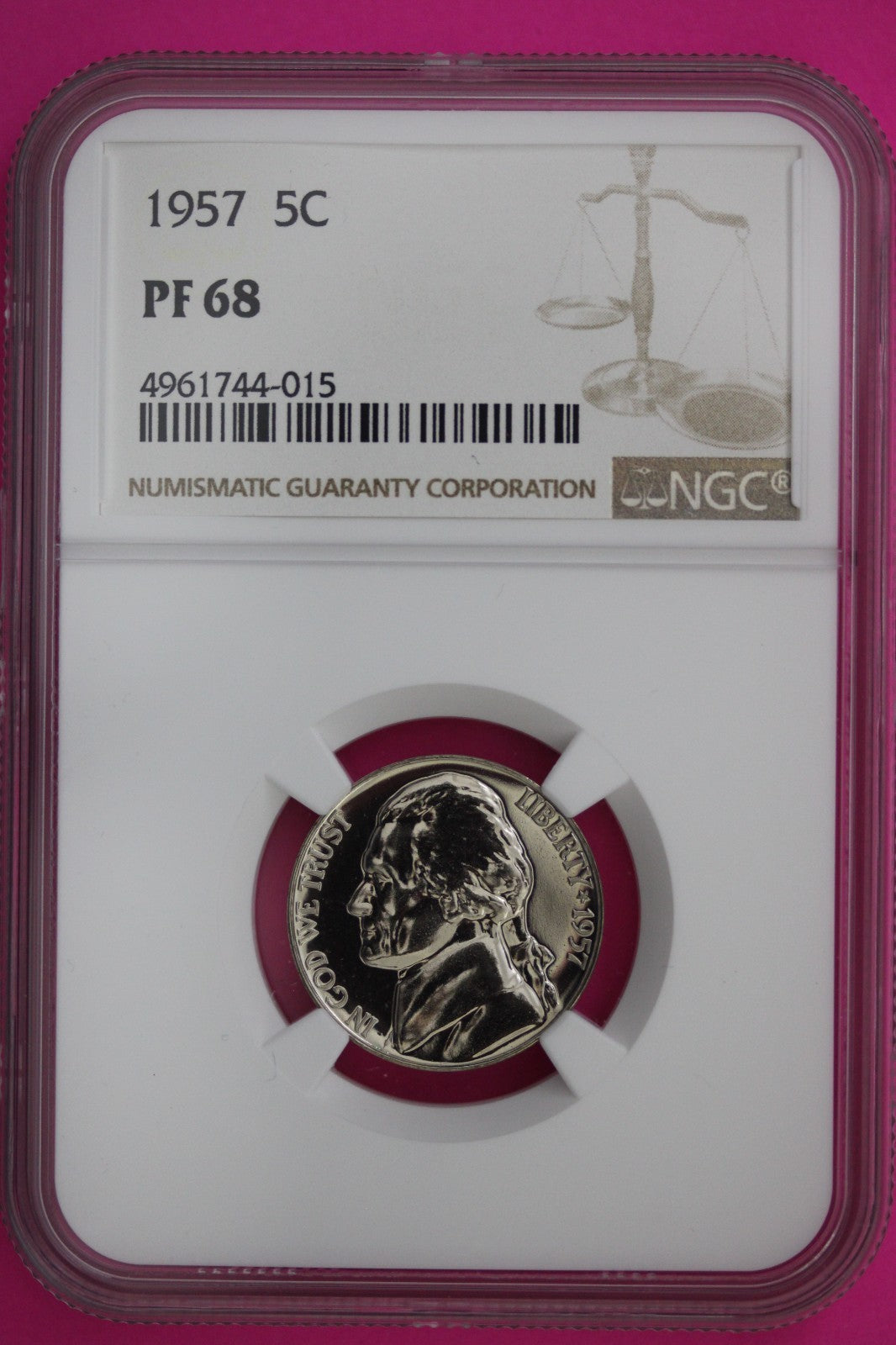 1957 PF 68 Jefferson Nickel NGC Certified Graded Authentic Genuine Slab 327