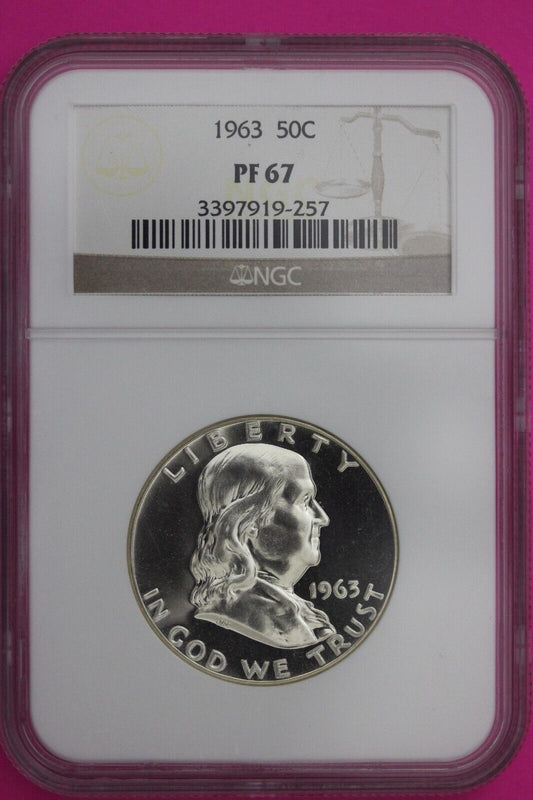 1963 PF 67 Ben Franklin Silver Proof Half Dollar NGC Graded Certified Slab 824