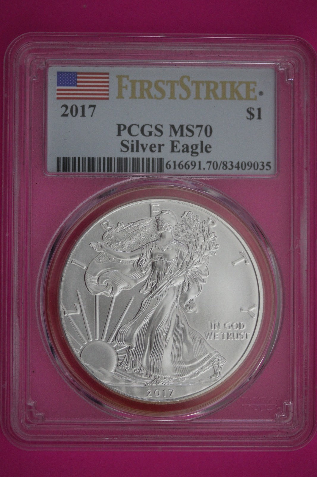 2017 MS 70 Silver Eagle First Strike 1 OZ PCGS Graded Authentic Coin Slab 904