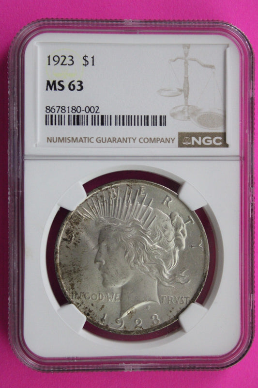 1923 P MS 63 Liberty Peace Silver Dollar NGC Certified Graded Authentic 730