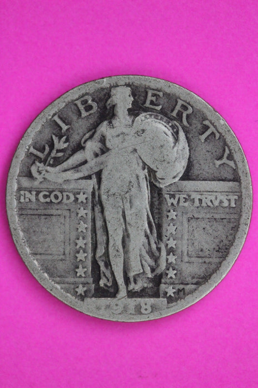 1918 P Standing Liberty Silver Quarter Semi Key Date Coin Guaranteed Real 0625N