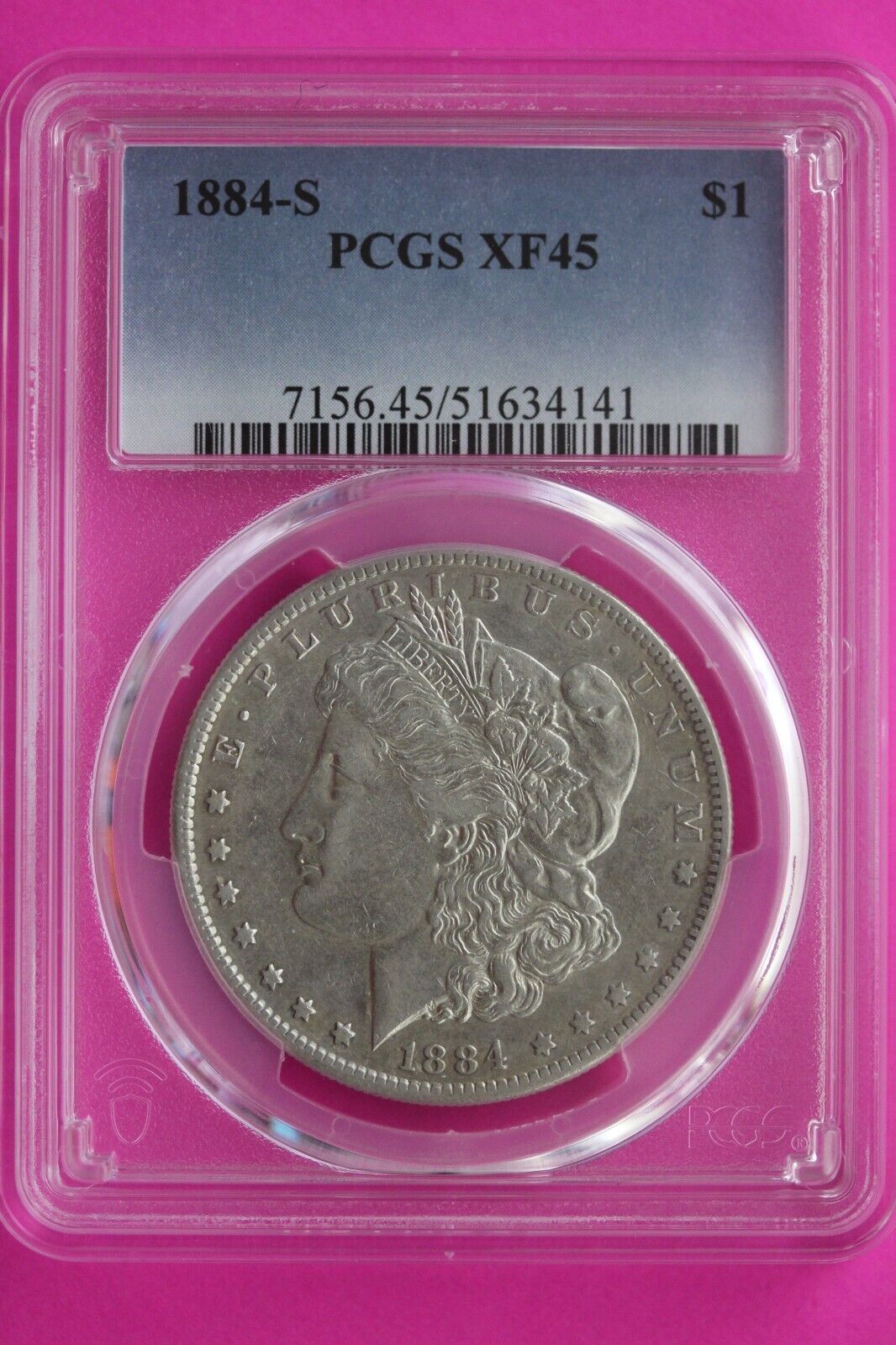 1884 S XF 45 Liberty Morgan Silver Dollar PCGS Certified Authentic Slab 864