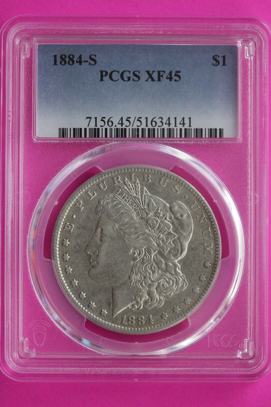 1884 S XF 45 Liberty Morgan Silver Dollar PCGS Certified Authentic Slab 864