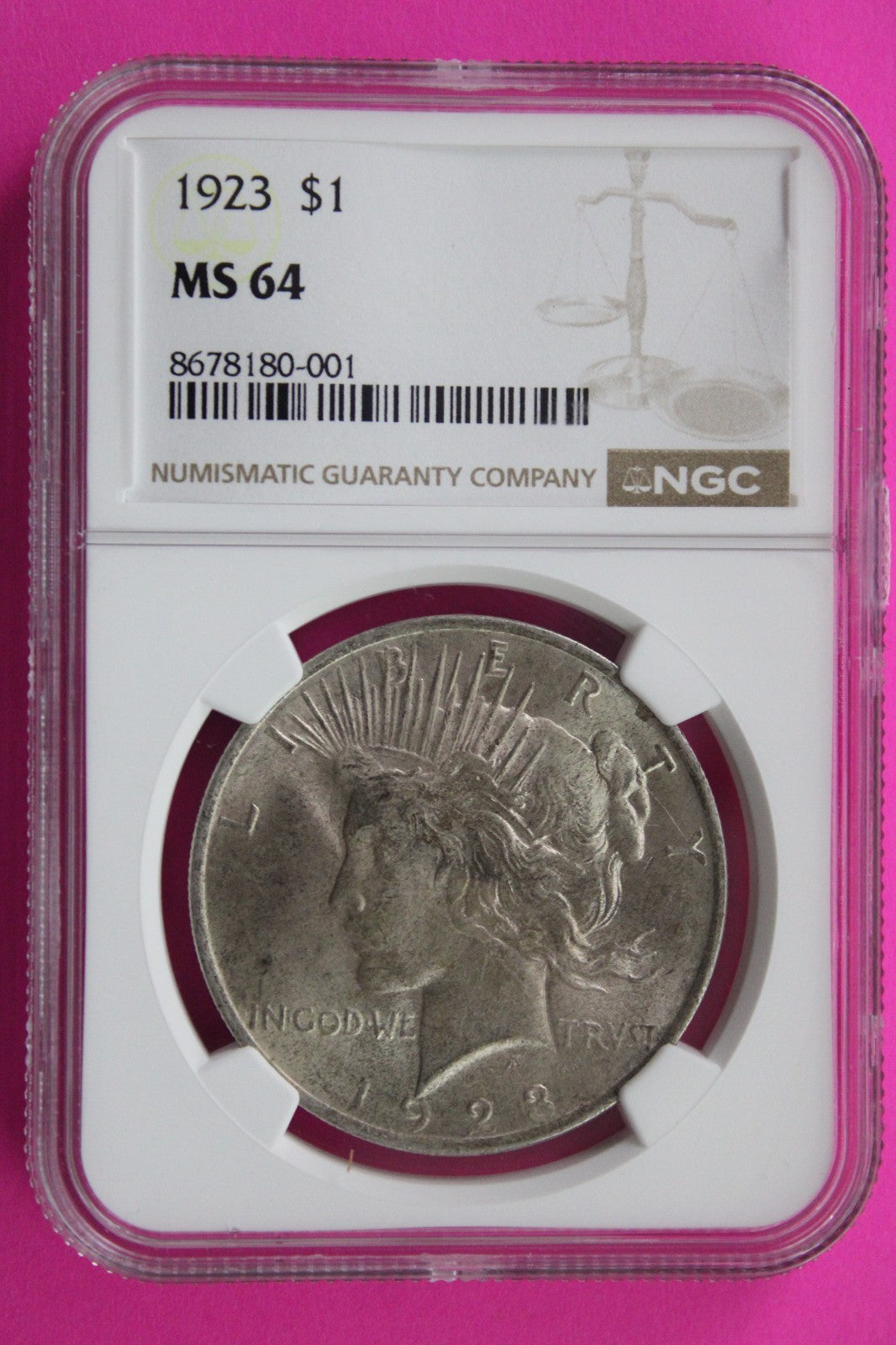 1923 P MS 64 Liberty Peace Silver Dollar NGC Certified Graded Authentic 717