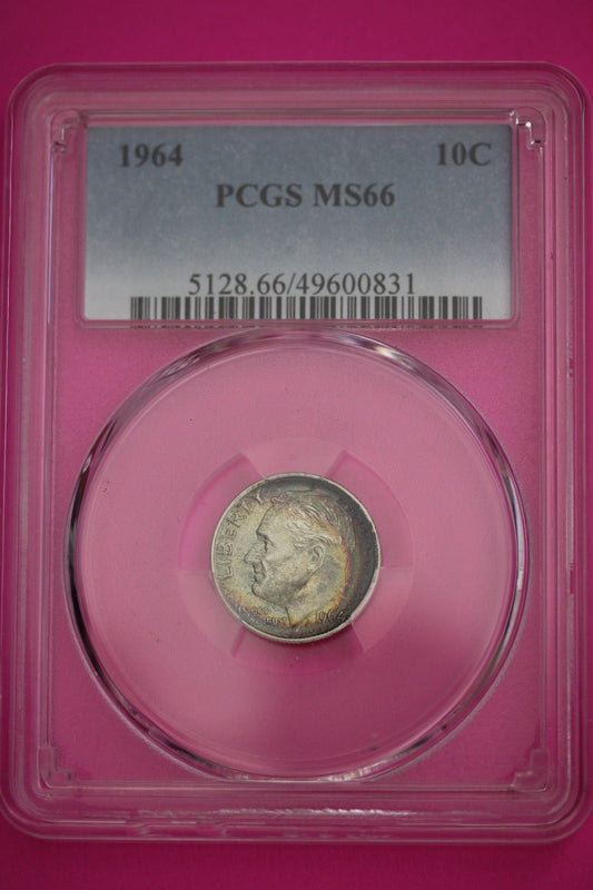Toned 1964 P MS 66 Silver Roosevelt Dime PCGS Certified Graded Authentic 530