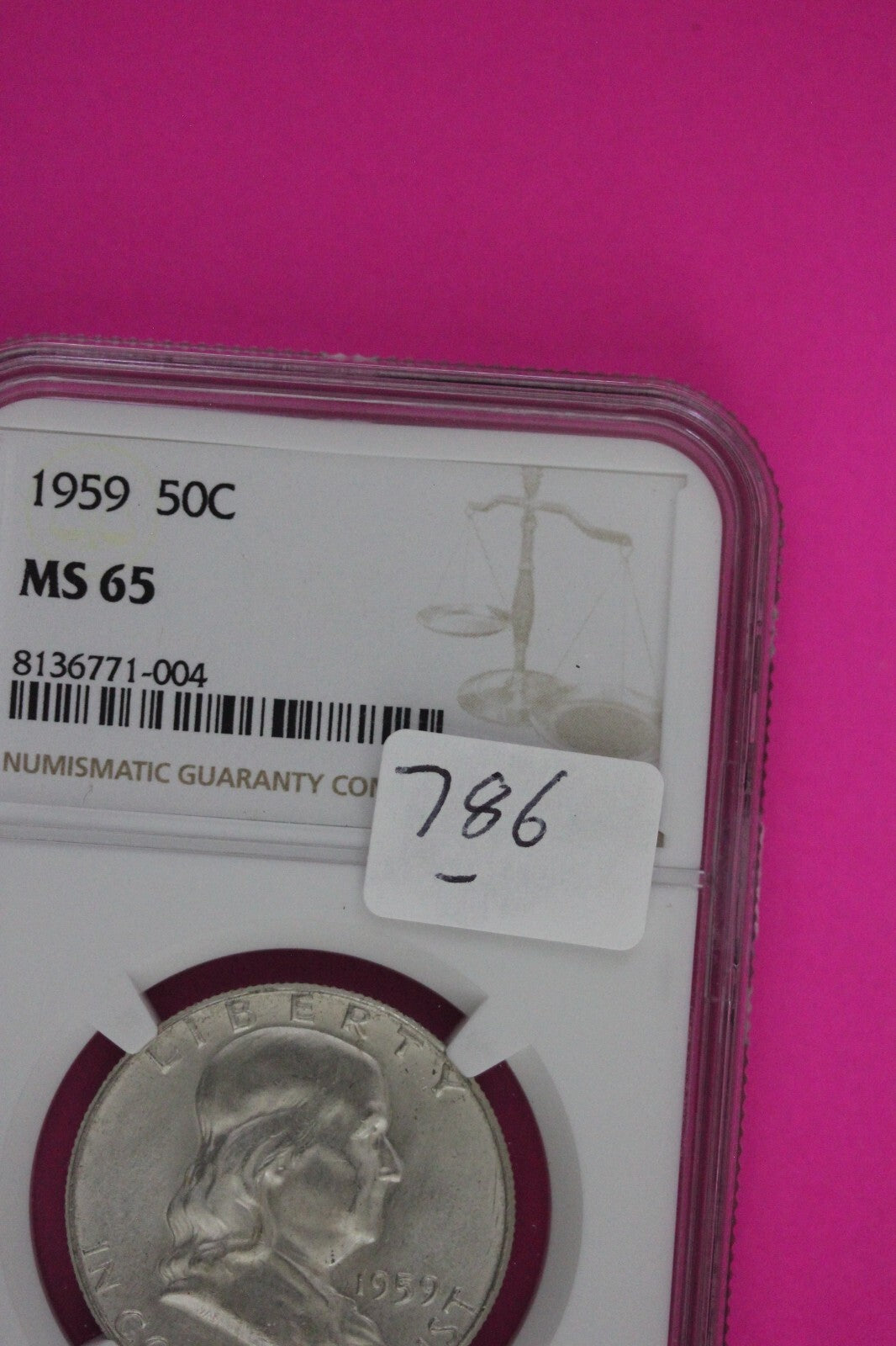 1959 P MS 65 Ben Franklin Half Dollar Silver Coin NGC Graded Authentic Slab 786