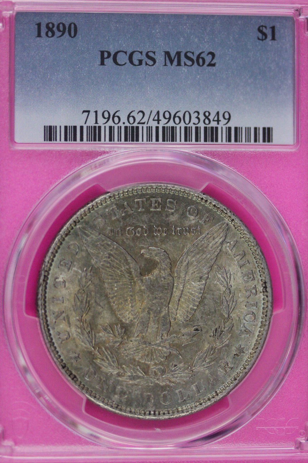 Toned 1890 P MS 62 Morgan Liberty Silver Dollar PCGS Certified Slab 43