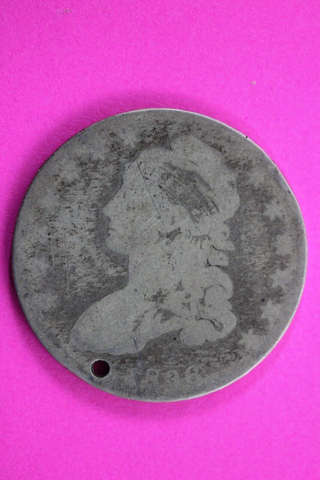 1836 Capped Bust Half Dollar Exact Coin In Pics Silver Hole Semi Key Date 25