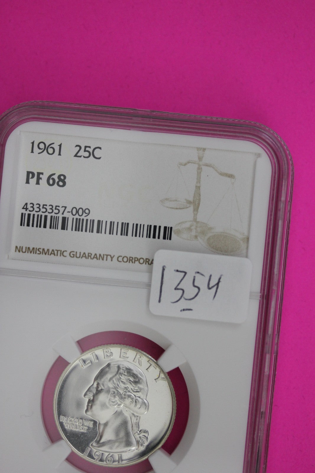 1961 PF 68 Proof Washington Silver Quarter NGC Certified Graded Authentic 1354