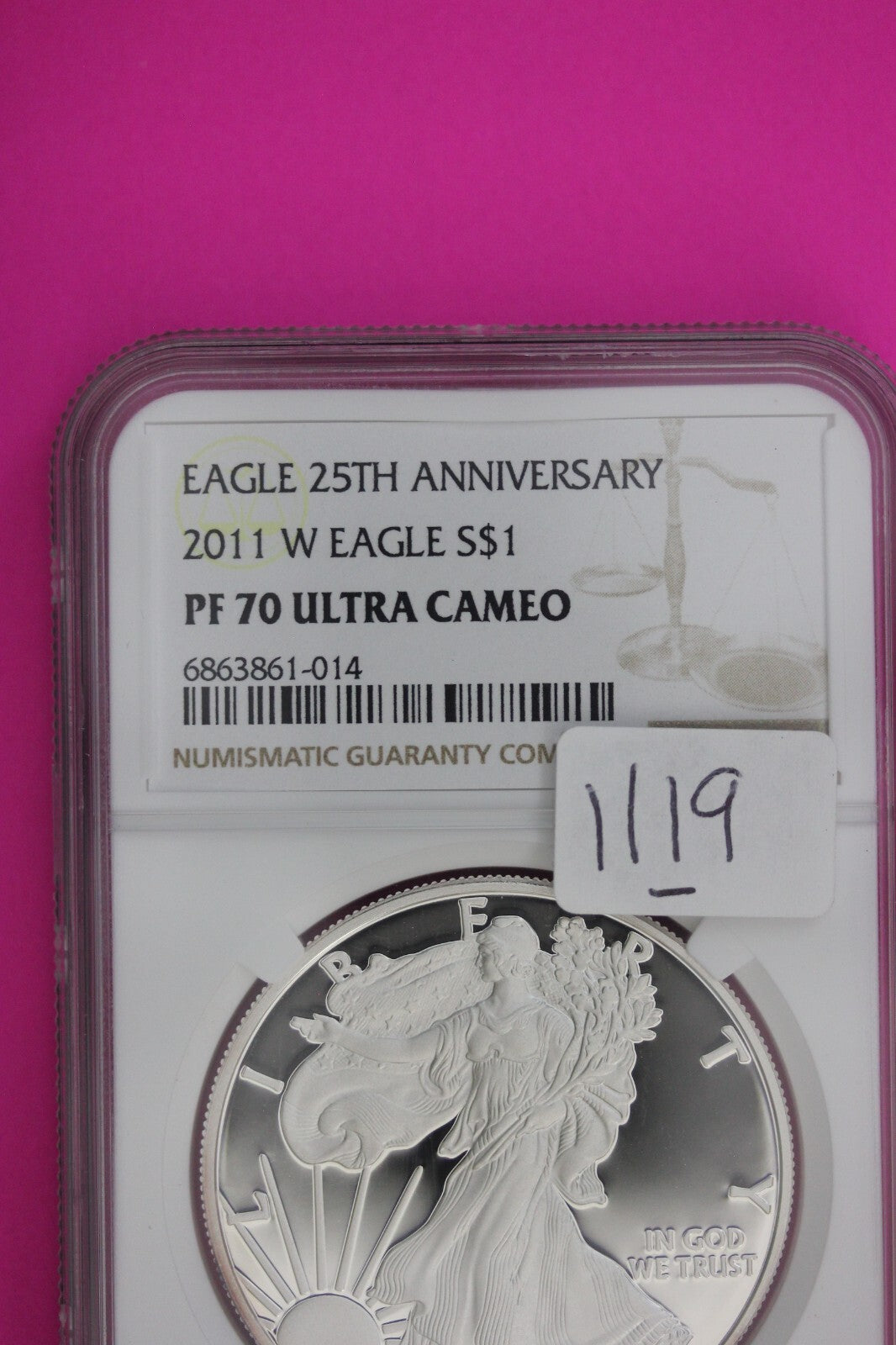 2011 W PF 70 Silver American Eagle Ultra Cameo Authentic Proof Coin NGC 1119