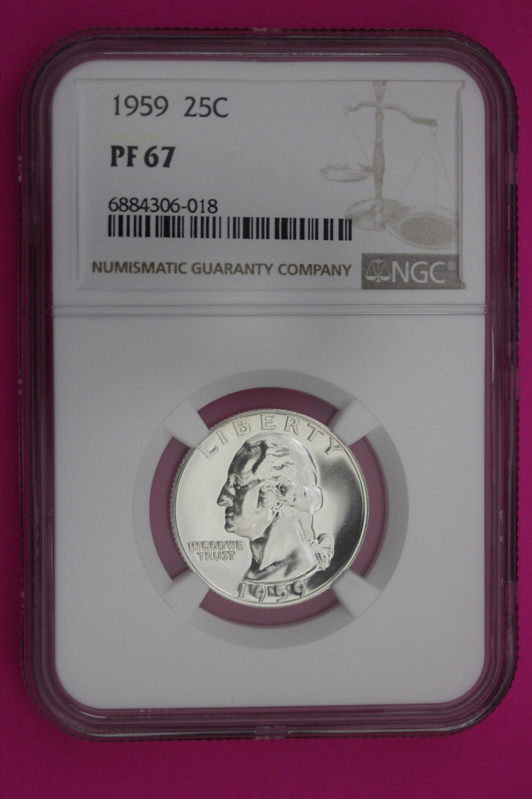 1959 PF 67 Proof Washington Silver Quarter NGC Certified Graded Authentic 262