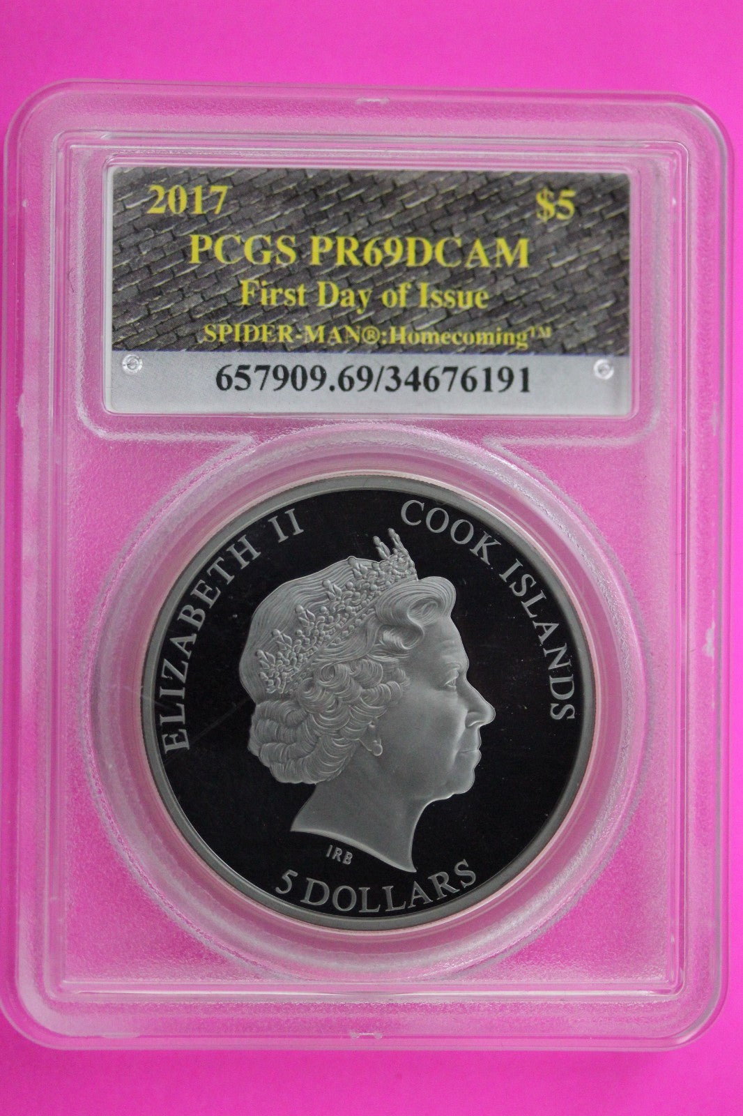 2017 PF 69 Spider Man Homecoming Color 3-D Cook Islands Silver $5 Coin PCGS 6062